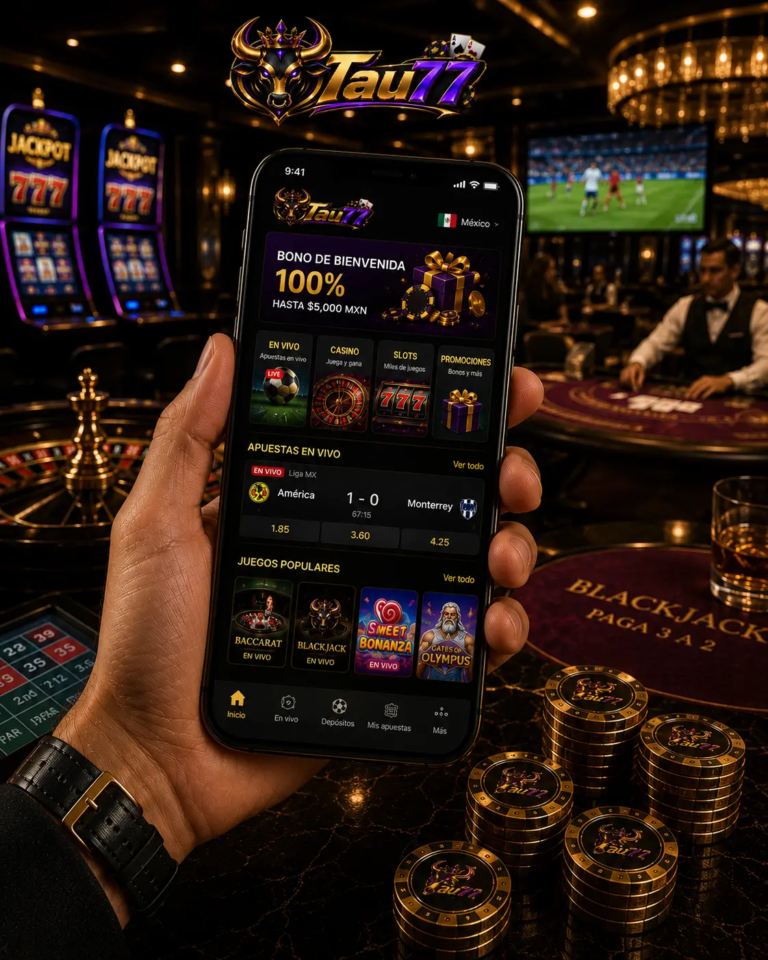 Lobby de juegos en un teléfono